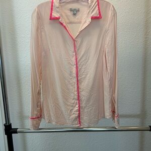 J. Crew light pink and hot pink trim 100% silk blouse